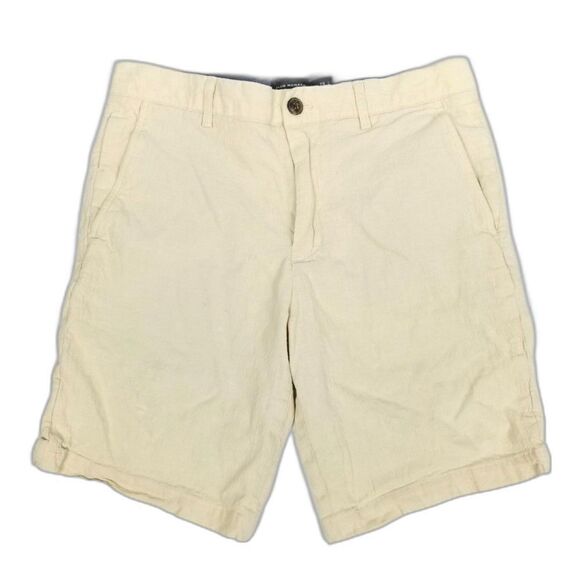 CLUB MONACO Maddox Fit Linen Blend Casual Flat Front Chino Shorts Biege Mens 29 - Picture 1 of 3